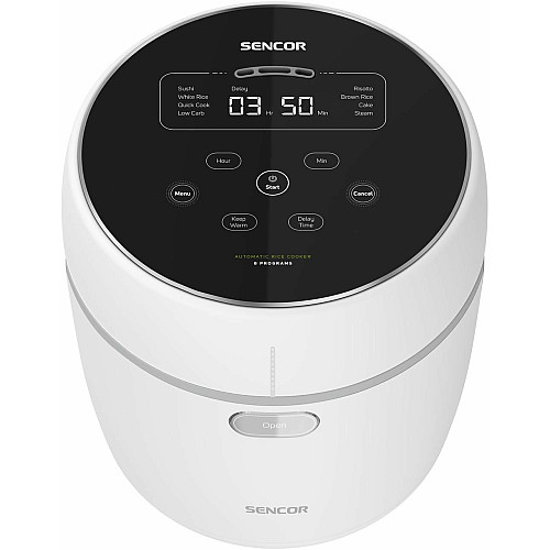Рисоварка Sencor 350Вт, чаша-0.6л, сенсорное управление, 8 программ, нерж. сталь, пластик, белый