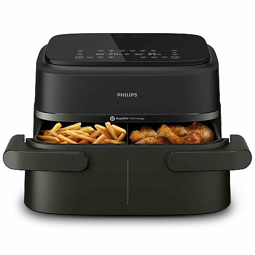 Мультипечь Philips Ovi Flex Dual 2450Вт, чаша-3+3л, сенсорное управл., 2 контейнера, 6 авто. программ, пластик, черный