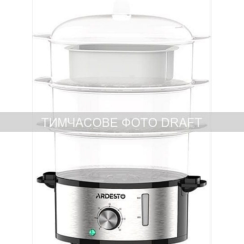 Пароварка ARDESTO 800Вт, чаша-3.4/3.4/3.4л, резервуар для воды -1л, механическое управление, 3 яруса, металл/пластик, черный