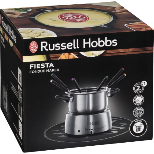 Електричне фондю Russell Hobbs Fiesta, ємність 2л, 1200Вт, 6 виделок в комплекті, нерж. сталь, сірий
