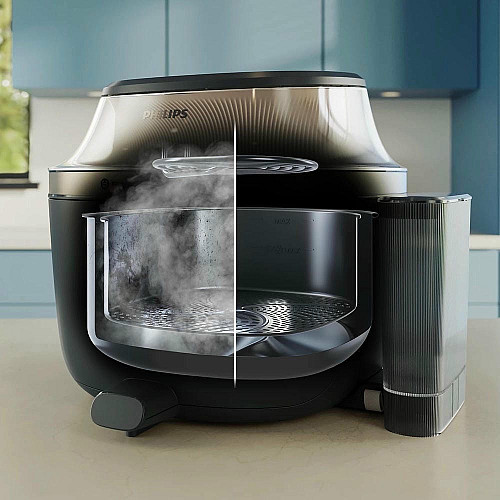 Мультипечь Philips Series 5000 OVI SteamFry 2000Вт, чаша-7.2л, сенсорное управл., 12 авто. программ, аксессуары, пластик, черный