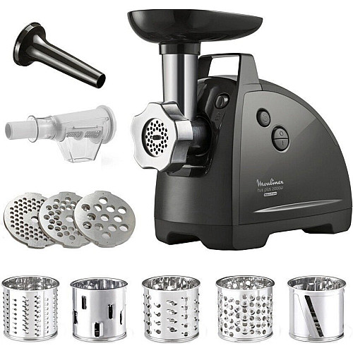 М'ясорубка Tefal HVB Plus, 2000Вт, 2.6кг/хв, 3 решітки, насадка для ковбас, кеббе, томатів, 5 терок, пластик/метал, чорний