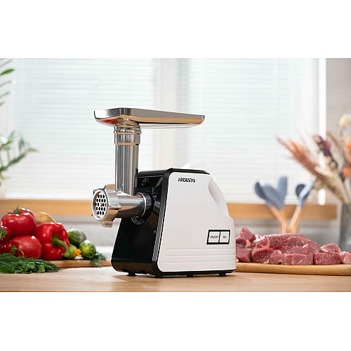 М'ясорубка ARDESTO, 2300Вт, продук.-2.2кг/хв, 4 решітки + для ковб., кеббе, насадка для томатів, пластик, біло-чорний