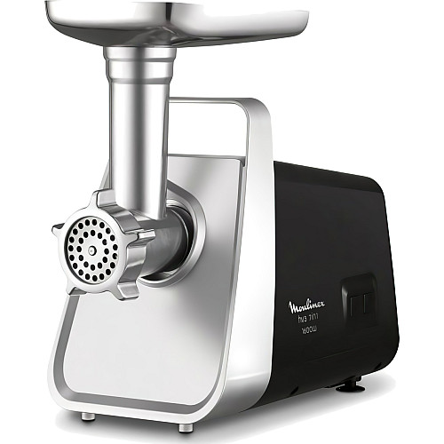 М'ясорубка Moulinex, 1600Вт, 1.9кг/хв, 3 решітки, насадка для ковбас, томатів, 3 терки, пластик/мет, чорно-срібний