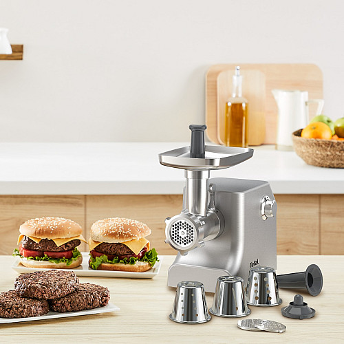 М'ясорубка Tefal HV10 8in1, 2200Вт, 5.5кг/хв, 3 решітки, насадка для ковбас, кеббе, 3 терки, метал