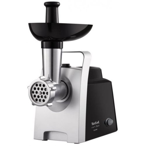 М'ясорубка Tefal HV1 7in1, 1400Вт, 1.7кг/хв, 3 решітки, насадка для ковбас, 3 терки, пластик, чорно-сріб.