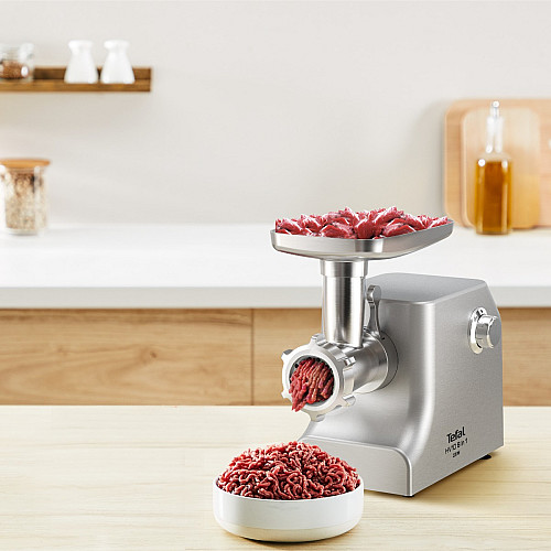 М'ясорубка Tefal HV10 8in1, 2200Вт, 5.5кг/хв, 3 решітки, насадка для ковбас, кеббе, 3 терки, метал