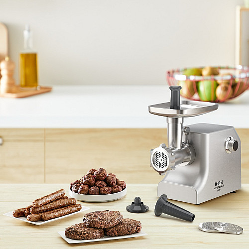 М'ясорубка Tefal HV10 8in1, 2200Вт, 5.5кг/хв, 3 решітки, насадка для ковбас, кеббе, 3 терки, метал