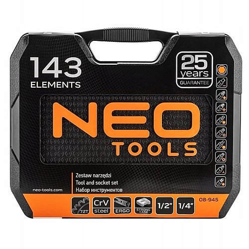 Набір інструментів Neo Tools, універсальний, CrV та S2, 143шт