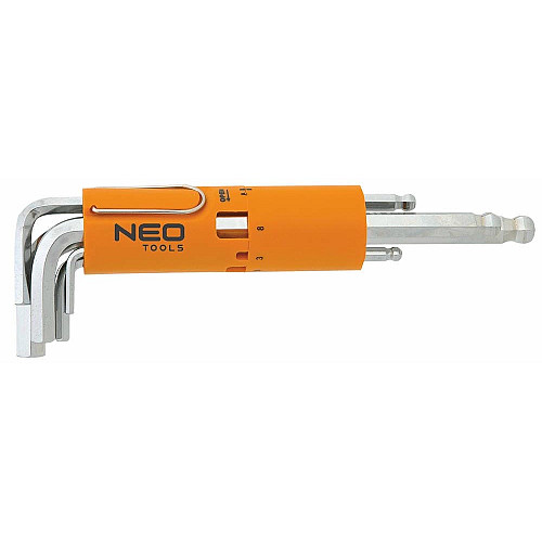 Ключі шестигранні Neo Tools, довгі, кулястий наконечник, CrV, 2-10мм, набір 8шт