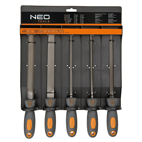 Напилки по металу Neo Tools, рукоятка двокомпонентна, 200мм, набір 5шт