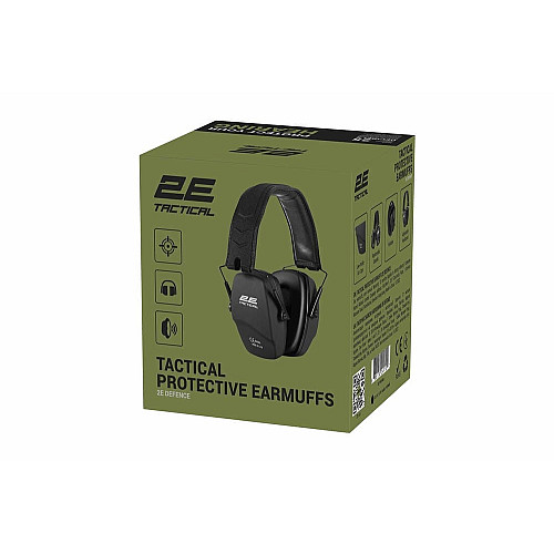 Тактические защитные наушники 2E Defence Black NRR: 25 dB, пассивные