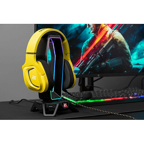 Гарнитура игровая 2E GAMING HG340, mini-jack/dual 3.5мм, RGB, 2м, желтый