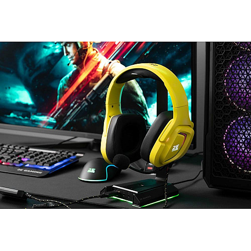 Гарнитура игровая 2E GAMING HG340, mini-jack/dual 3.5мм, RGB, 2м, желтый