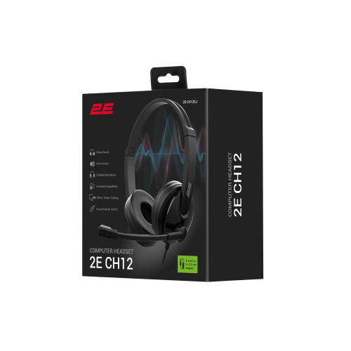 Гарнітура ПК стерео On-ear 2E CH12 mini-jack, omni-mic, 1.2м, чорний