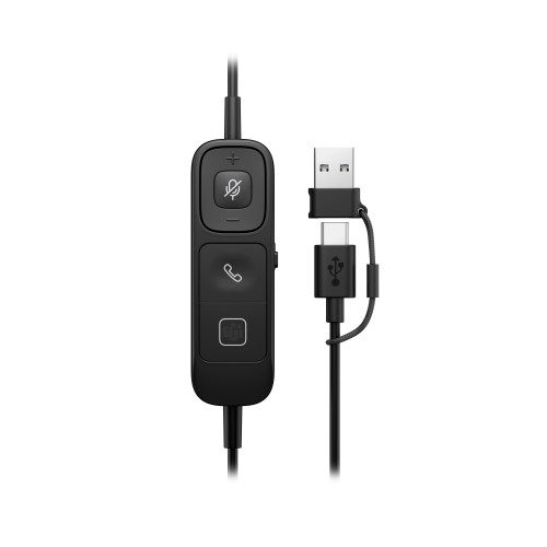 Гарнітура комп'ютерна стерео On-ear HP Poly Mission 825, USB-A, USB-C, 4 x Uni-mic, ANC, Beamforming, AI noise cancelling, Teams, Zoom, Google Meet, чорний