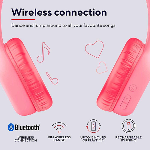 Наушники On-ear Trust Nouna Kids, Wireless, Mic, Розовый
