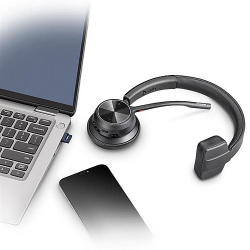 Компьютерная гарнитура моно On-ear Poly Voyager 4310-M с адаптером BT700, USB-A, Bluetooth, всенаправленный, Acoustic fence, сертификат Microsoft Teams, черный