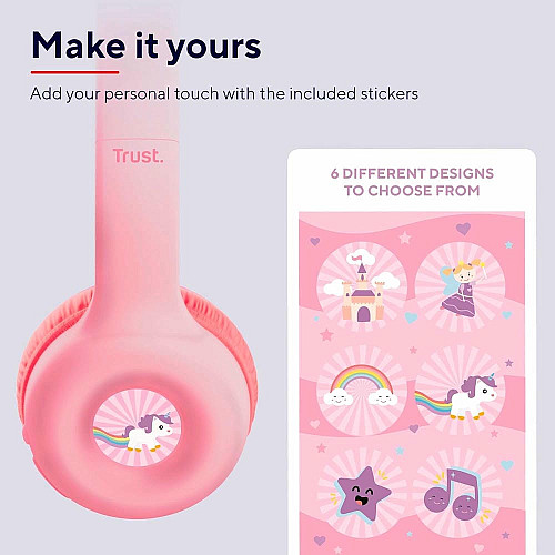 Наушники On-ear Trust Nouna Kids, Wireless, Mic, Розовый