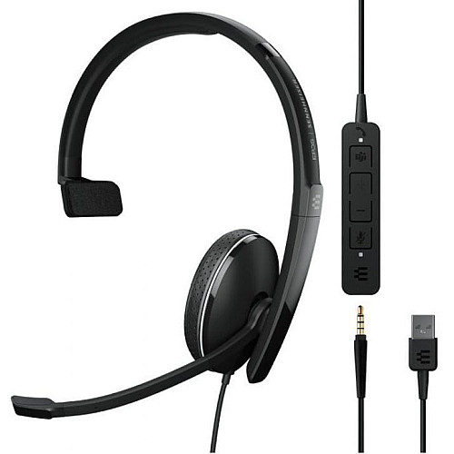 Гарнитура компьютерная моно On-Ear EPOS ADAPT 135T USB II, 3.5мм/USB, однонаправленный, сертификат Microsoft Teams, 1.8м, Черный