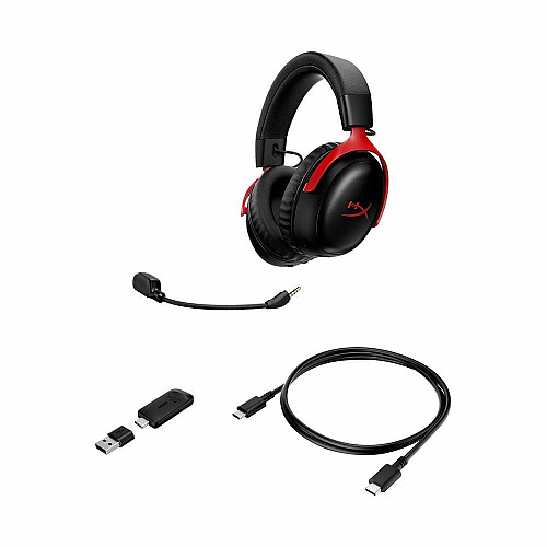 Гарнитура игровая HyperX Cloud III S, WL/USB-A/USB-C, черно-красный
