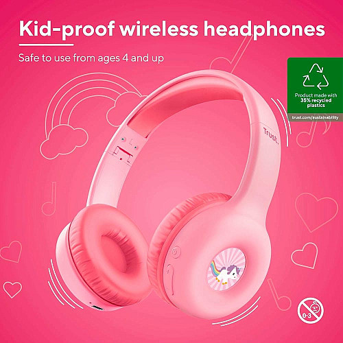 Наушники On-ear Trust Nouna Kids, Wireless, Mic, Розовый