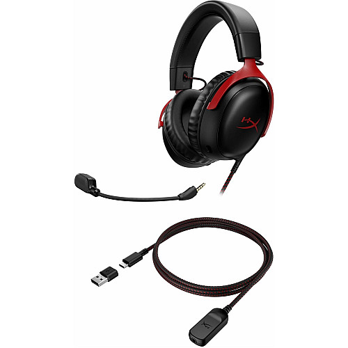 Гарнитура игровая HyperX Cloud III, mini-jack/USB-A/USB-C, 1.2м/1.3м, черно-красный