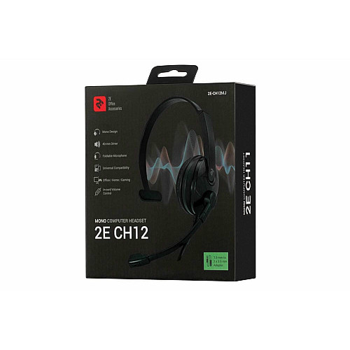 Гарнитура ПК моно On-ear 2E CH12 mini-jack, omni-mic, 1.2м, черный