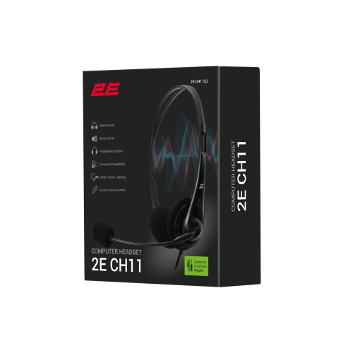 Гарнітура ПК стерео On-ear 2E CH11 mini-jack, omni-mic, 1.2м, чорний