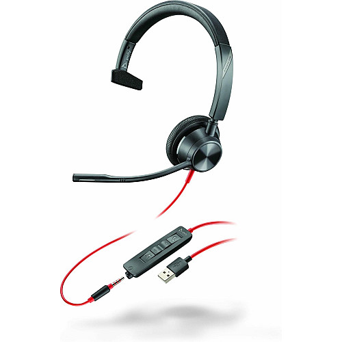 Гарнітура комп'ютерна моно On-ear Poly Blackwire 3315, USB-A, всеспрямований, чорний