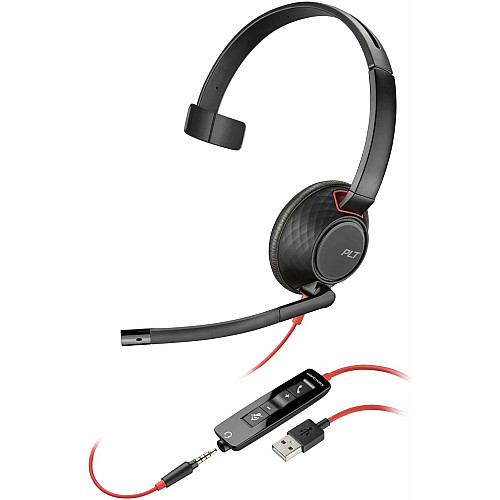 Гарнитура компьютерная моно On-ear Poly Blackwire 5210, USB-A, USB-C, 3.5 мм, всенаправленный, noise cancelling, черный