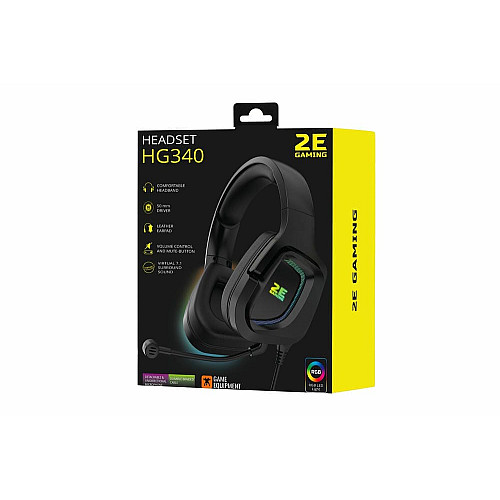 Гарнітура ігрова 2E GAMING HG340, 7.1, USB-A, RGB, 2м, чорний