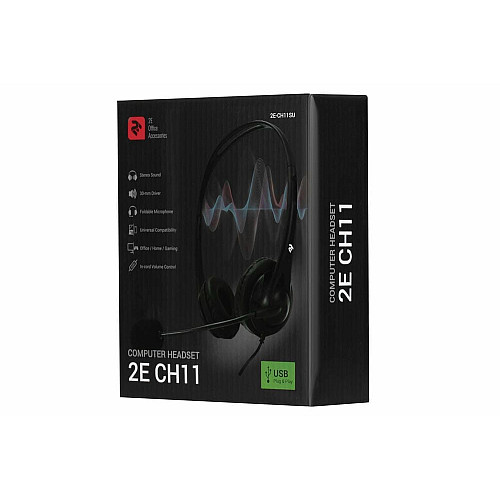 Гарнітура ПК стерео On-ear 2E CH11 USB, omni-mic, 2м, чорний