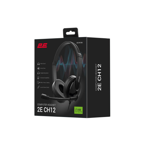 Гарнітура ПК стерео On-ear 2E CH12 USB, omni-mic, 2м, чорний