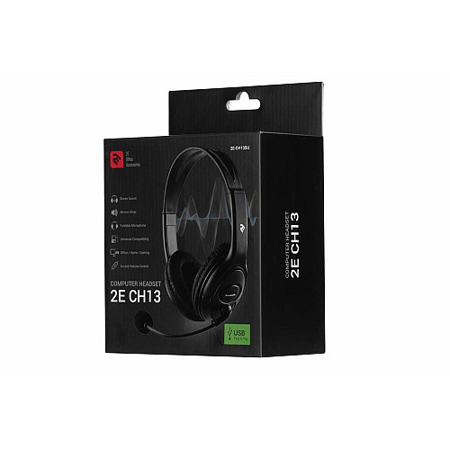 Гарнитура ПК стерео Over-ear 2E CH13 USB, omni-mic, 2м, черный