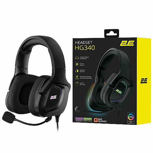 Гарнитура игровая 2E GAMING HG340, mini-jack/dual 3.5мм, RGB, 2м, черный
