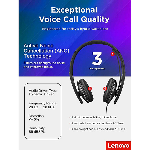 Гарнитура Lenovo Wired ANC Headset Gen 2 (Teams)
