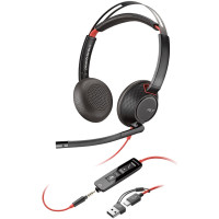Гарнітура комп'ютерна стерео On-ear Poly Blackwire 5220, USB-A, USB-C, 3.5 мм, всеспрямований, noise canceling, чорний
