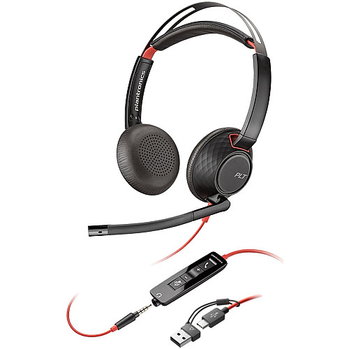 Гарнітура комп'ютерна стерео On-ear Poly Blackwire 5220, USB-A, USB-C, 3.5 мм, всеспрямований, noise canceling, чорний