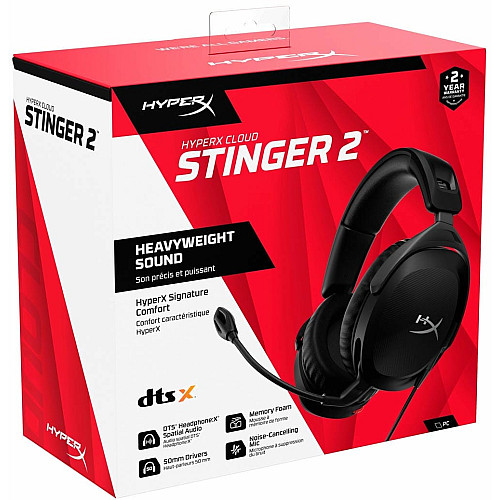Гарнитура игровая HyperX Cloud Stinger 2, mini-jack/dual 3.5мм, 2м/0.15м, черный