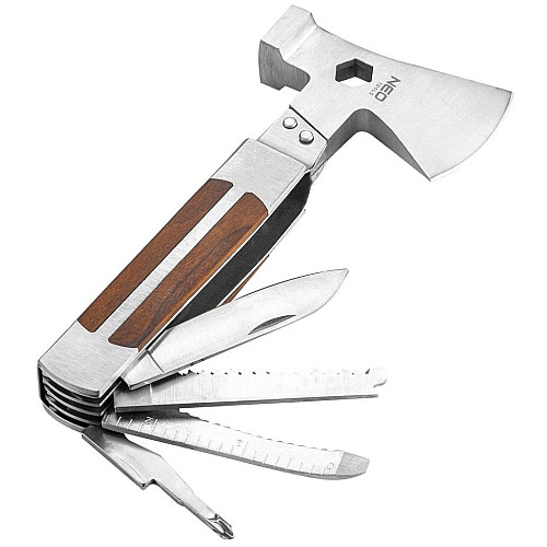 Мультитул Neo Tools, 11в1, молоток, топор, гаечный ключ, рулетка, отвертка SL и PH, скребок, пила, напильник, нож, консервный нож, чехол