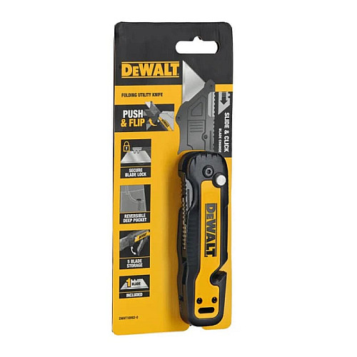 Нож строительный трапециевидный складной DeWALT, с фиксированным лезвием, корпус пластик, 82мм