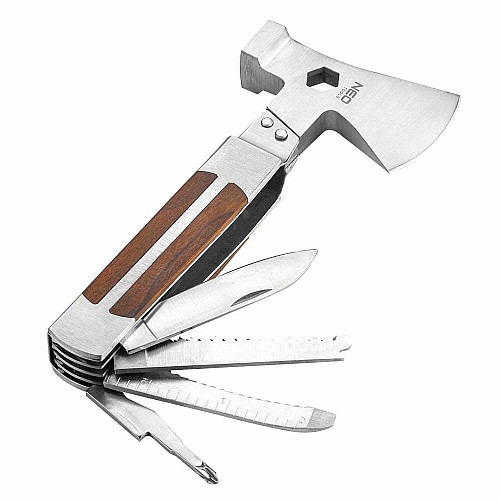 Мультитул Neo Tools, 11в1, молоток, топор, гаечный ключ, рулетка, отвертка SL и PH, скребок, пила, напильник, нож, консервный нож, чехол