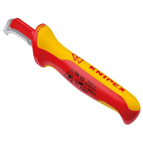 Ніж монтерський KNIPEX, діелектричний, для робіт під напругою 1000В, вигнуте лезо, 180мм, 0.068кг