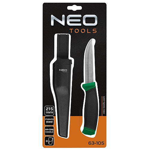Нож универсальный Neo Tools, 215мм, лезвие 95мм, рукоятка двухкомпонентная, чехол