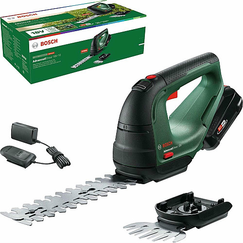Ножницы для травы аккумуляторные Bosch AdvancedShear 18V-10 + насадка кусторез 10/20см шаг реза 8мм 1xPBA 1x2.0А·час 2.45кг