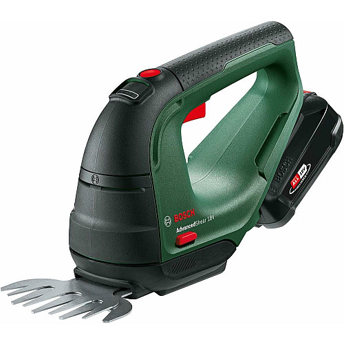 Ножницы для травы аккумуляторные Bosch AdvancedShear 18V-10 + насадка кусторез 10/20см шаг реза 8мм 1xPBA 1x2.0А·час 2.45кг