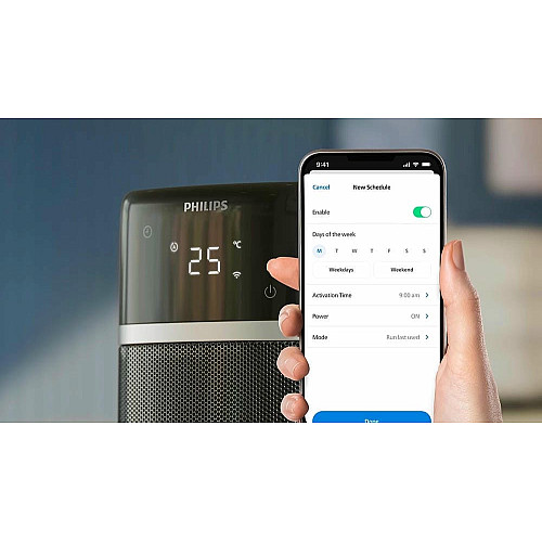 Тепловентилятор Philips 5000 Series, 20м2, 2000Вт, электр. упр-ния, 58 х 19.6 х 21.2см, керамический, дисплей, Wi-Fi, черный