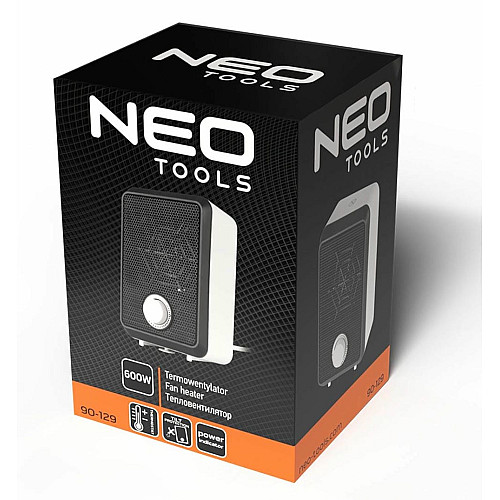 Тепловентилятор электрический настольный Neo Tools, 600Вт, термостат, белый, 0.62кг