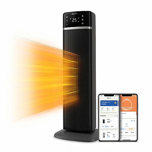 Тепловентилятор Philips 5000 Series, 20м2, 2000Вт, электр. упр-ния, 58 х 19.6 х 21.2см, керамический, дисплей, Wi-Fi, черный